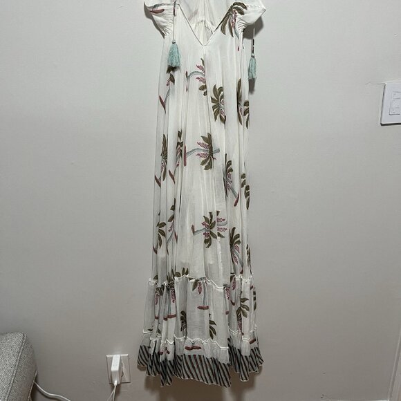 Roller Rabbit Morjim Palm Venezia Maxi Tassel Cream Dress Size Medium - Picture 8 of 11